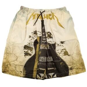 Metallica Swim Shorts 29 Men's Rock N Roll Guitar Swimwear Surf Beach Gold
